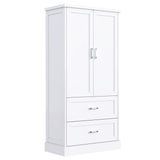 English Elm Tall Bathroom Storage Cabinet, Cabinet With Two Doors and Drawers, Adjustable Shelf, Mdf Board, White