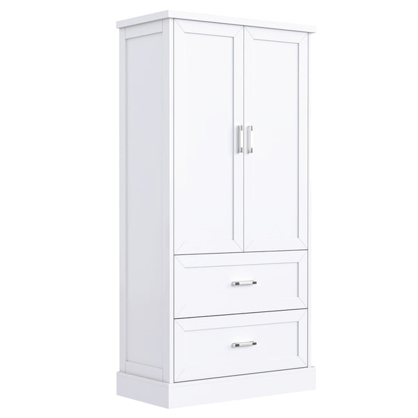 English Elm Tall White Mdf Bathroom Storage Cabinet with Adjustable Shelves and Two Lower Drawers N725S178675K