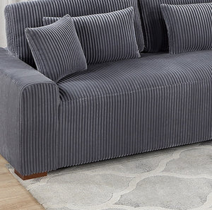 English Elm Modern Plush Corduroy 2pc Sectional Sofa with Chaise, Sleek Low-Profile Legs and 5 Accent Pillows Dark Gray 41 L x 21 W x 74 H B011S01280