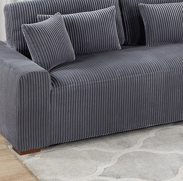 English Elm Modern Plush Corduroy 2pc Sectional Sofa with Chaise, Sleek Low-Profile Legs and 5 Accent Pillows Dark Gray 41 L x 21 W x 74 H B011S01280