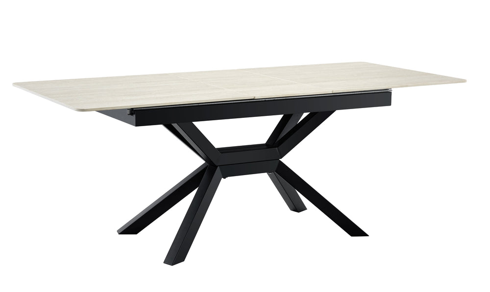 English Elm Modern Extendable Sintered Stone Dining Table with Auto-Lift, Scratchproof Waterproof Top & Black Metal Base W3493S00005