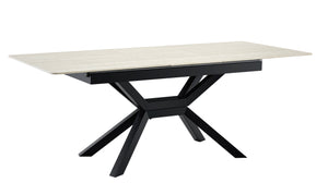English Elm Modern Extendable Sintered Stone Dining Table with Auto-Lift, Scratchproof Waterproof Top & Black Metal Base W3493S00005