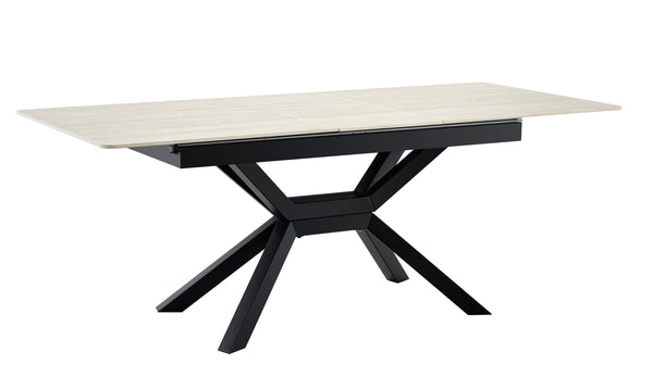 English Elm Modern Extendable Sintered Stone Dining Table with Auto-Lift, Scratchproof Waterproof Top & Black Metal Base W3493S00005