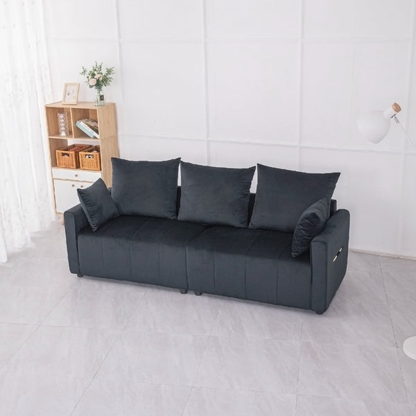 English Elm Velvet Sparkling Chrome 2-Seater Sofa with Contemporary Lines and Plush Upholstery for Living Rooms Black W1767S00024