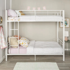English Elm Walker Edison - Modern Steel Twin Over Twin Bunk Bed Frame White — Industrial Design, Guardrails, Reversible Ladder, No Mattresses Included B185P244274