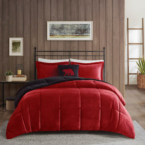 English Elm Full/Queen Plush to Sherpa Comforter Set - Reversible Berber Cozy Down Alternative, Hypoallergenic, OEKO-TEX Certified Red+Black 22.44 L x 20.87 W x 13.39 H B035100471