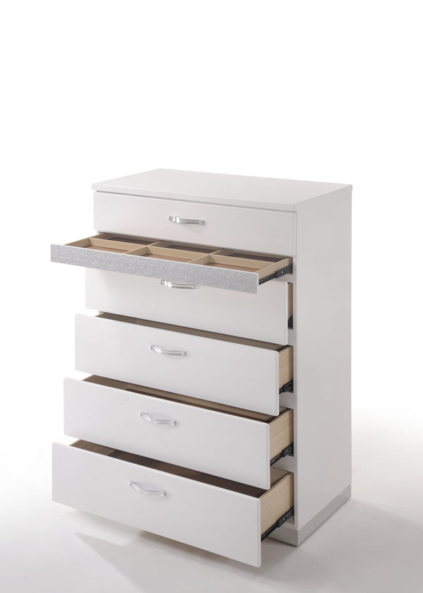 English Elm Naima Glam Six-Drawer Dresser with Felt-Lined Jewelry Organizer, Smooth Glides & Sparkle Accents White 54 L x 20 W x 38 H B2726P261857
