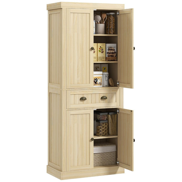 English Elm Homcom 72" Farmhouse Kitchen Pantry Cabinet With Adjustable Shelves, Soft-Close Doors & Drawer Storage P2 W2225P229079-GIGA