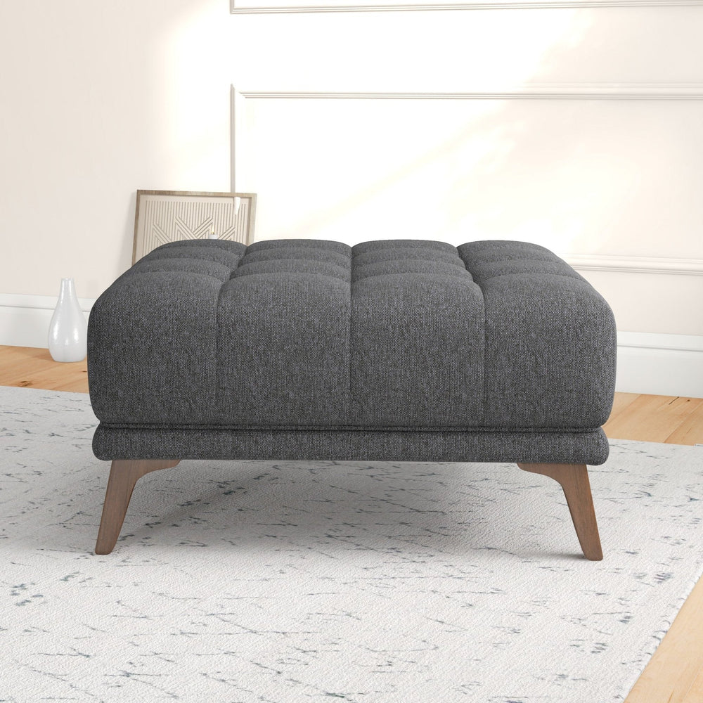 English Elm Ashcroft Furniture - Addison Square Upholstered Ottoman with Tufted Linen Top, Mid-Century Solid Wood Legs, 37" Square Dark Gray B183P231899