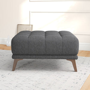 English Elm Ashcroft Furniture - Addison Square Upholstered Ottoman with Tufted Linen Top, Mid-Century Solid Wood Legs, 37" Square Dark Gray B183P231899