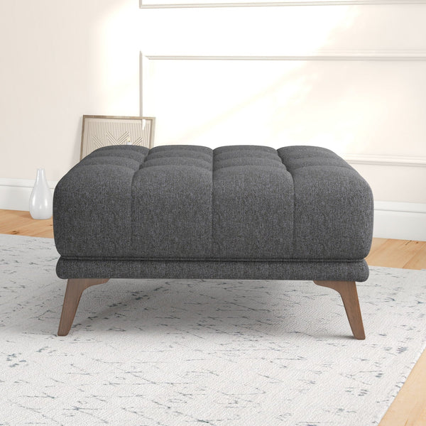 English Elm Ashcroft Furniture - Addison Square Upholstered Ottoman with Tufted Linen Top, Mid-Century Solid Wood Legs, 37" Square Dark Gray B183P231899