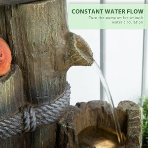 English Elm Outsunny 3 Tier Cascading Log Fountain Bird Bath with Led Lights Rustic Yard Decor W2225P174540
