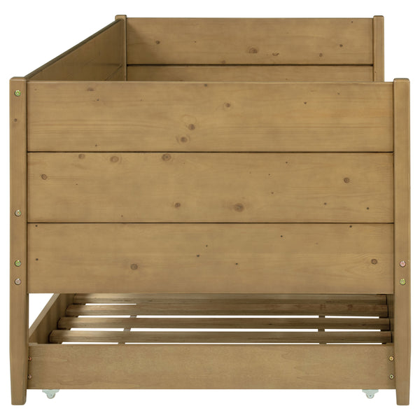 English Elm Stewart Twin Daybed With Trundle — Solid Natural Wood Frame, Warm Grain Finish, Space-Saving Guest Bed Setup B062S01300