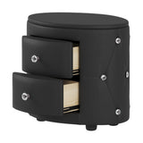 English Elm Elegant Pu Nightstand With 2 Drawers and Crystal Handle,Fully Assembled Except Legs&Handles,Storage Bedside Table - Black