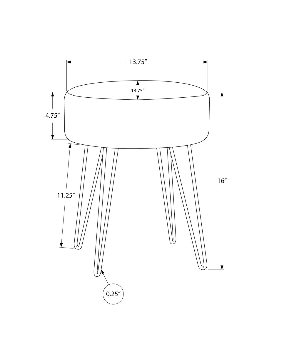 English Elm Ottoman, 14" Round Blue Plush Pouf with Gold Hairpin Legs — Versatile Footrest, Seat & Accent Piece B2710P220008
