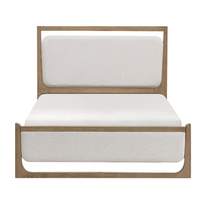 English Elm 1pc Modern Upholstered Queen Bed with Hickory Veneer, Touch LED Headboard, Plush Contemporary Design Light Brown 67.5 L x 39.5 W x 5.5 H B011S01821