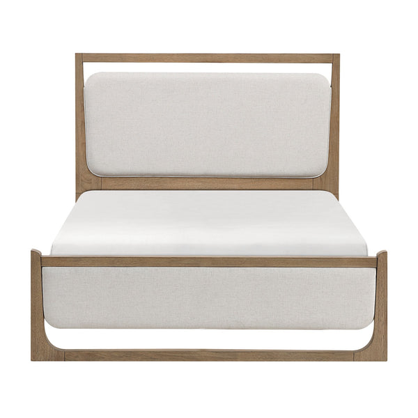 English Elm 1pc Modern Upholstered Queen Bed with Hickory Veneer, Touch LED Headboard, Plush Contemporary Design Light Brown 67.5 L x 39.5 W x 5.5 H B011S01821