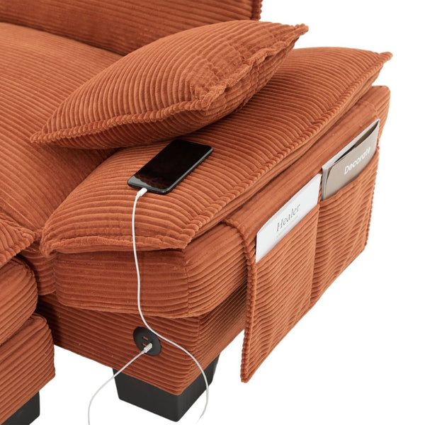 English Elm Sectional Cloud Sofa Modular Deep Seat Corduroy Upholstered Living Room Couch with Storage Orange W395S00132