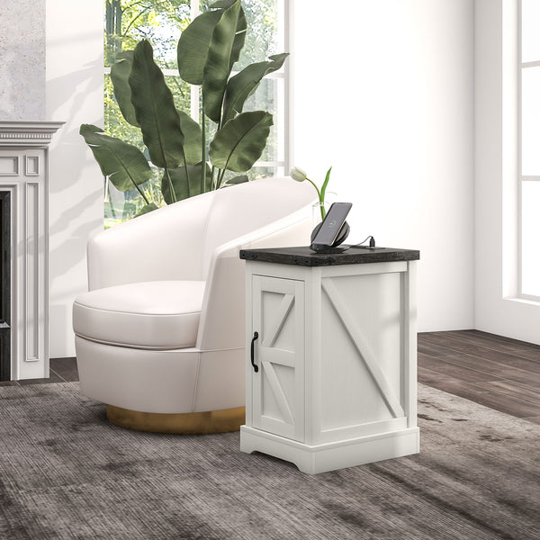 English Elm HOMCOM Farmhouse End Table with Drawer and Open Shelf for Small Spaces Sturdy MDF Accent Table White W2225P249998