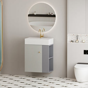 English Elm 21.6" Floating Bathroom Vanity Ceramic Sink Soft Close Cabinet Open Side Shelf Grey W1920S00198