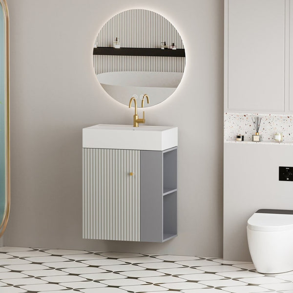 English Elm 21.6" Floating Bathroom Vanity Ceramic Sink Soft Close Cabinet Open Side Shelf Grey W1920S00198