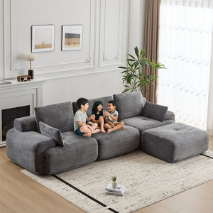 English Elm Modern Memory Foam Compressed Sofa — Pet-Friendly Corduroy Modular Sectional, Cloud-Like Comfort, No Assembly Grey W3723S00011