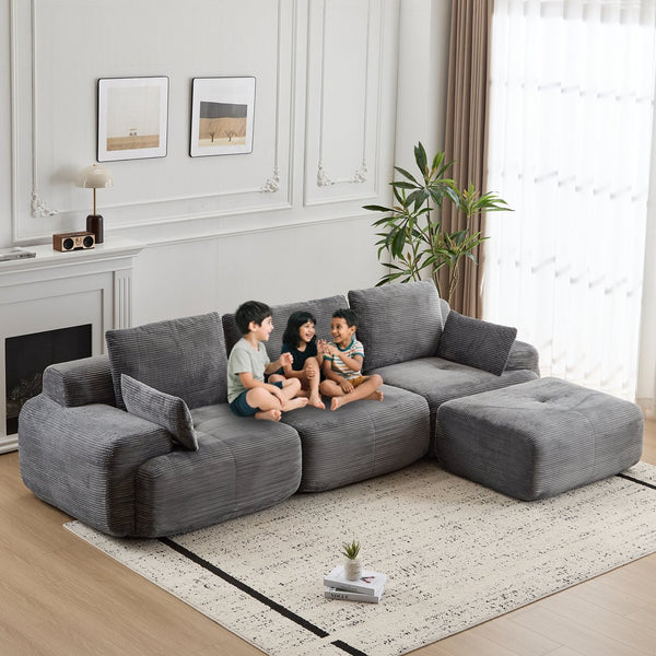 English Elm Modern Memory Foam Compressed Sofa — Pet-Friendly Corduroy Modular Sectional, Cloud-Like Comfort, No Assembly Grey W3723S00011