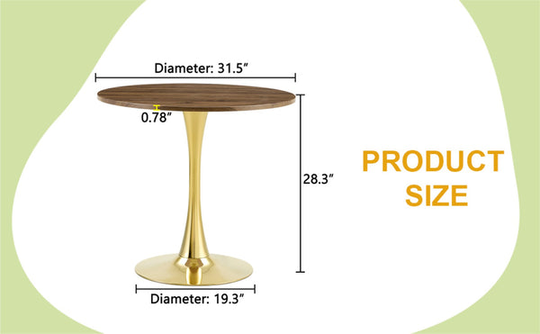English Elm Round Faux Marble Tulip Pedestal Dining Table Mid Century Modern for Small Bistro Spaces Gold,Walnut W2920P402830