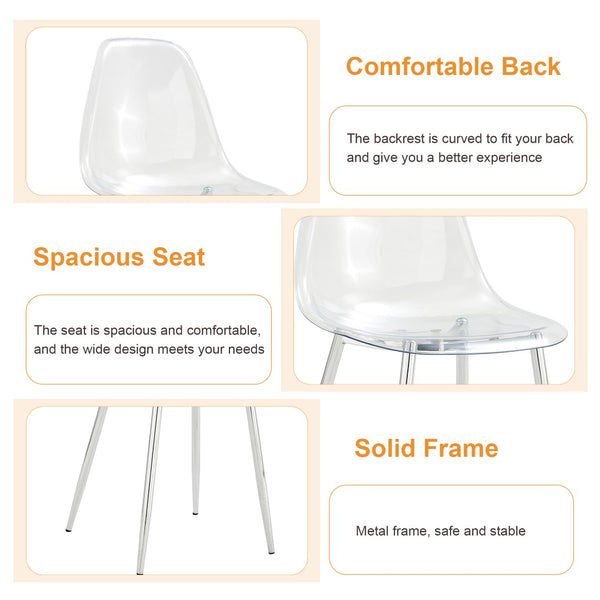 English Elm Table and Chair Set with Marble Glass Top Silver Legs Four Transparent Seats W1151S04648