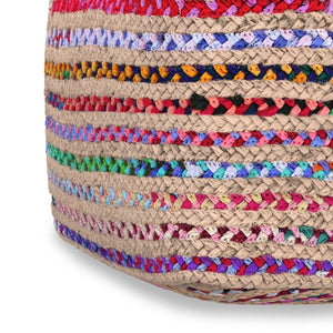 English Elm Margo Handcrafted Jute Cotton Braided Square Pouf Bohemian Footrest for Living Rooms B136P427594
