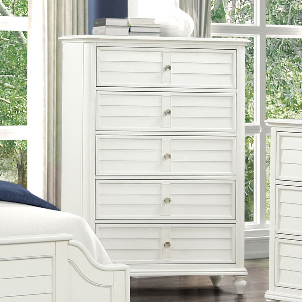 English Elm Coastal Antique White Transitional Chest 38"W x 54"H — Dovetail Drawers, Ball-Bearing Glides, Elegant Beach Style B2741P370382