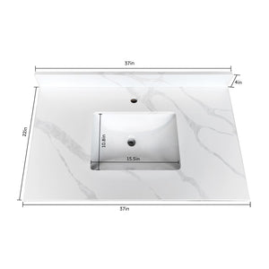 English Elm 37-inch Carrara Quartz Vanity Top Undermount Sink Marble Veined Stain Resistant Bath W2699P459405