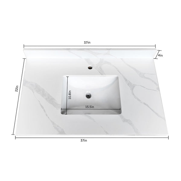 English Elm 37-inch Carrara Quartz Vanity Top Undermount Sink Marble Veined Stain Resistant Bath W2699P459405