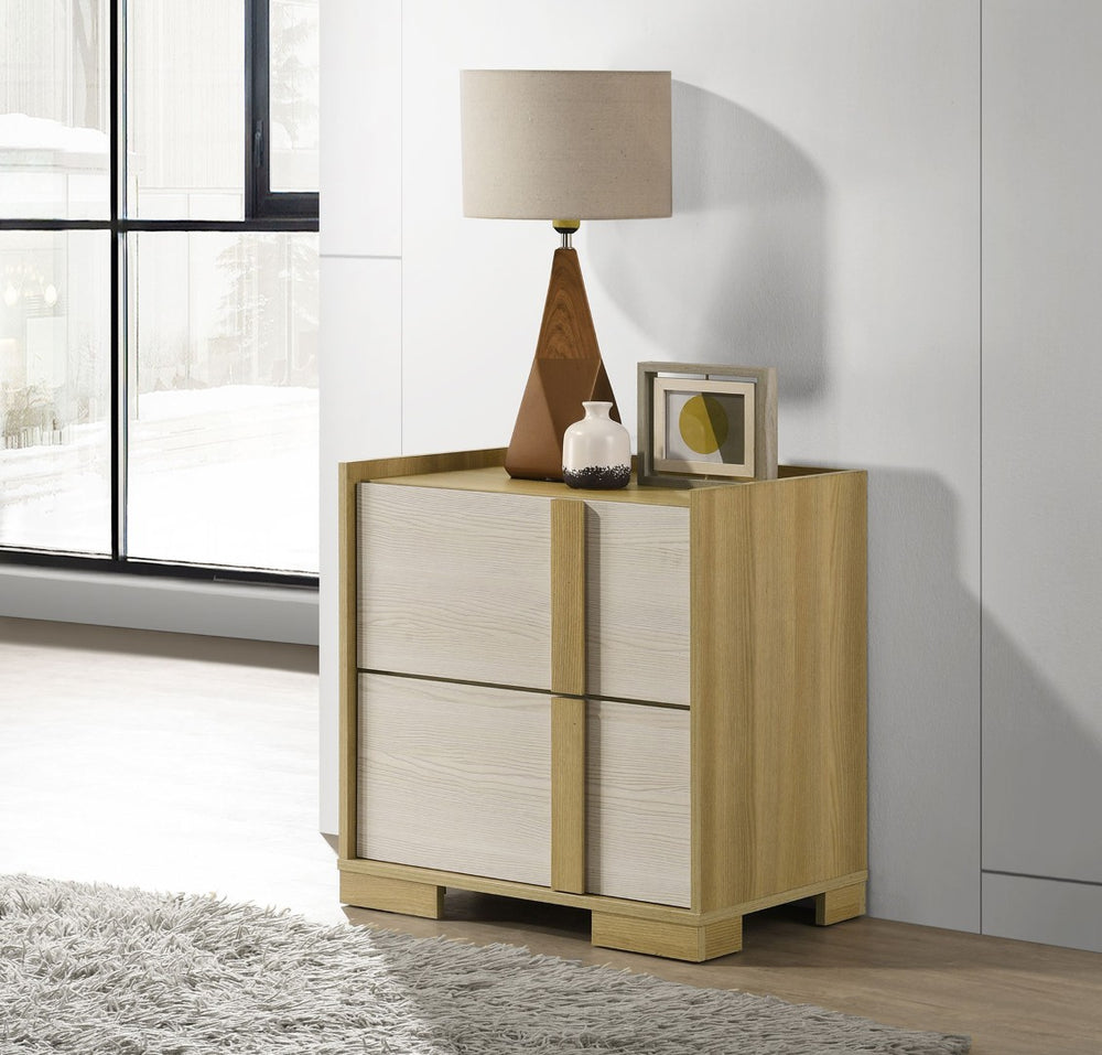 English Elm 2-drawer Italian Modern Nightstand Two-tone Wood Melamine Finish Bedroom Storage B016P453624
