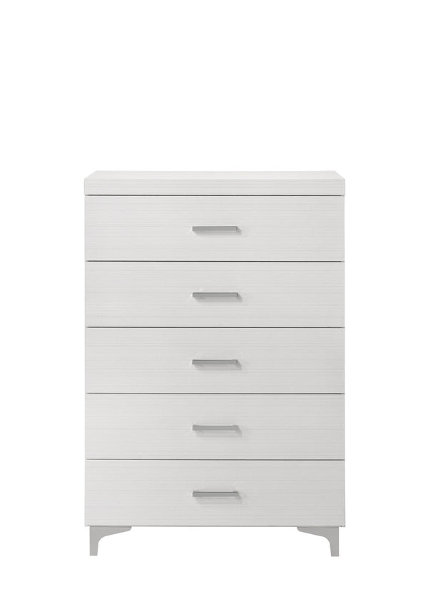 English Elm White 5-Drawer Chest With Metal Legs - Stylish Storage Solution For Bedroom & Living Space Organization B062P209024-GIGA