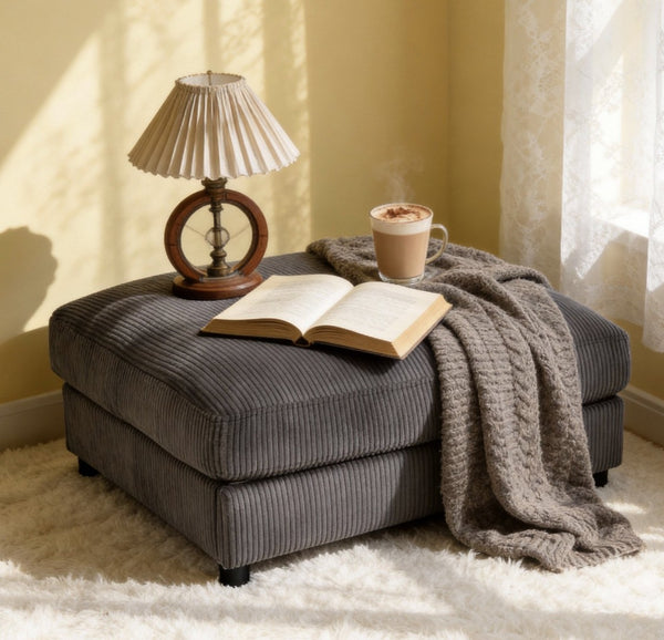 English Elm Corduroy Ribbed Upholstered Ottoman Plush Footrest or Extra Seating for Living Rooms Dark Gray B2748P483346
