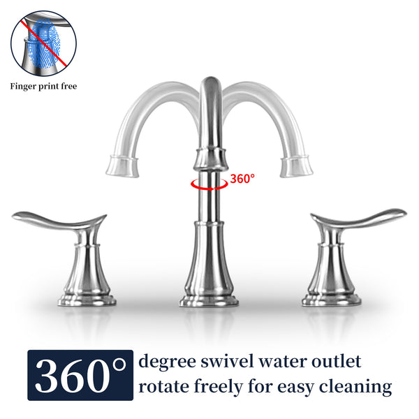English Elm 2-Handle Widespread Bathroom Faucet In Brushed Nickel | 360° Swivel Spout & Pop-Up Drain Assembly Included T3177P277515