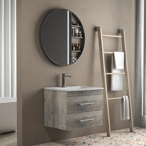 English Elm 24-Inch Modern Grey Wood Grain Wall-Mounted Bathroom Vanity With Soft-Close Drawers & Sink W3151S00014