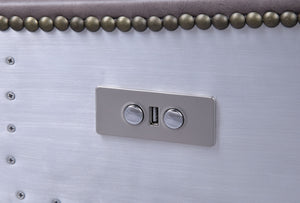 English Elm Metier Gray Top Grain Leather Power Motion Recliner with Aluminum Frame, Foam Comfort, 220 lb Capacity B2726P280176