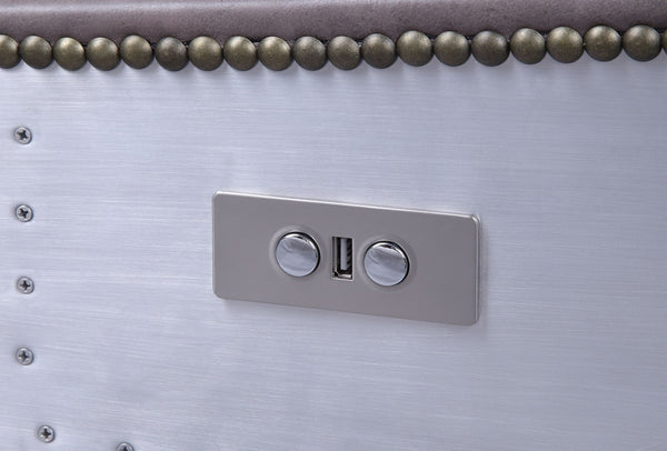 English Elm Metier Gray Top Grain Leather Power Motion Recliner with Aluminum Frame, Foam Comfort, 220 lb Capacity B2726P280176