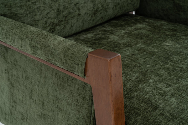 English Elm Mid-Century Solid Wood Accent Chair with Chenille Upholstery, Ergonomic Waist Support, Sturdy 300lb Capacity Green T3903P372383