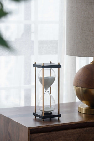 English Elm Set Of 2 Elegant Hourglass Timers In Black And Brass Stand - 30-Minute Sand Timer Decor Accent W2078P279112-GIGA