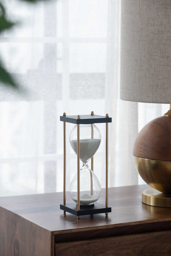English Elm Set Of 2 Elegant Hourglass Timers In Black And Brass Stand - 30-Minute Sand Timer Decor Accent W2078P279112-GIGA