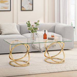 English Elm 31.50'' Sculptural Chrome Ring Base Coffee Table Gray Tempered Glass Luxury Living Room W757P412783