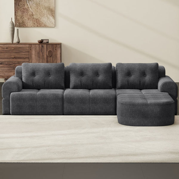 English Elm Modular Sectional Sofa with Chaise Full Foam Build Woven Fabric for Living Room Dark Grey W2379S00007
