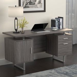 English Elm 1pc Contemporary Sleek Desk 47.25" Compact Home Office Table with Reversible Drawer and File Storage Gray 63.5 L x 26 W x 6.31 H B011P362572