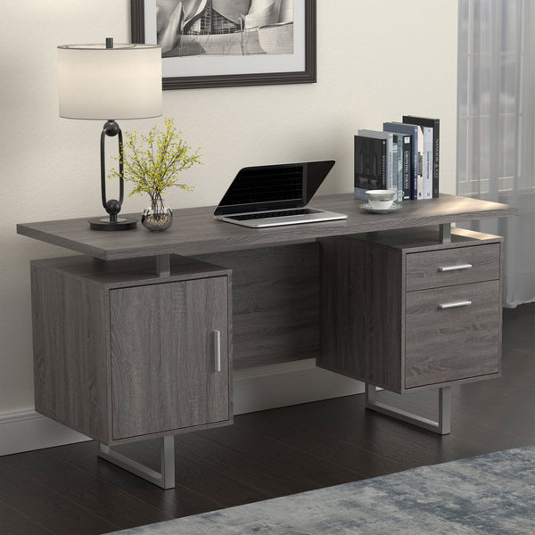 English Elm 1pc Contemporary Sleek Desk 47.25" Compact Home Office Table with Reversible Drawer and File Storage Gray 63.5 L x 26 W x 6.31 H B011P362572
