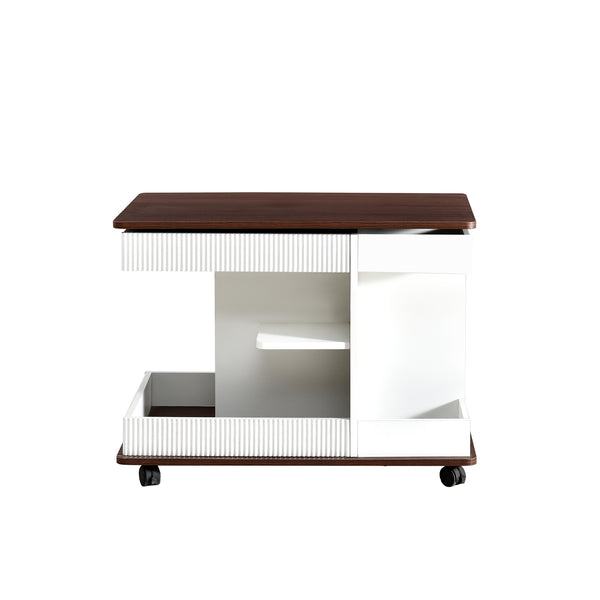 English Elm U-Can Modern Adjustable End Table with 360° Rotating Lift-Top, Lockable Wheels and Storage Space Brown+White N724P292505K