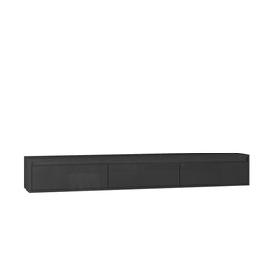 English Elm Floating Wall TV Stand with LED Touch Light, High-Gloss Black Cabinet, 3 Plugs 2 USB Ports, Cord Management W1321P176417