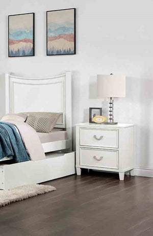 English Elm Transitional Nightstand with Dovetail Drawers and Chrome Pulls — Solid Wood Molding Accent, Smooth Glides White 22 L x 22 W x 20 H B2741P406259